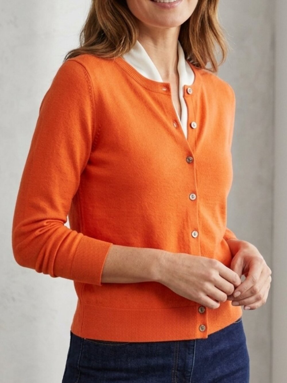 Banana Republic Silk Blend Cardigan Buttoned Sweater Orange Coral Crewneck Lrg